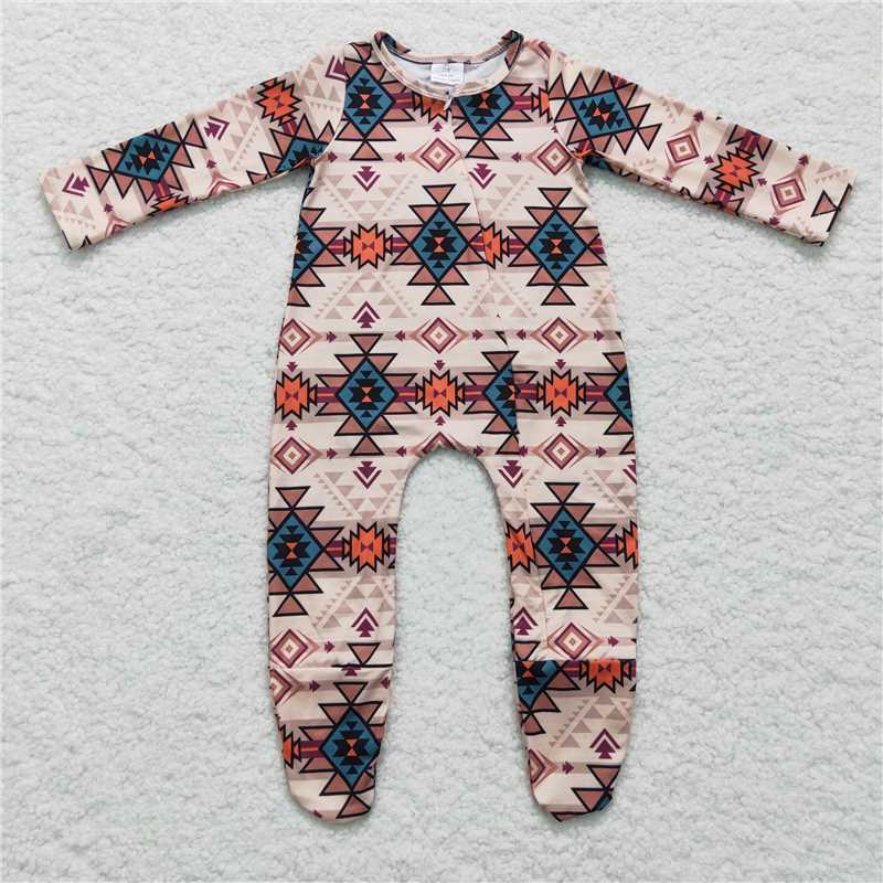 RTS NO MOQ Baby kids geometric diamond-bull head pattern long stockings romper