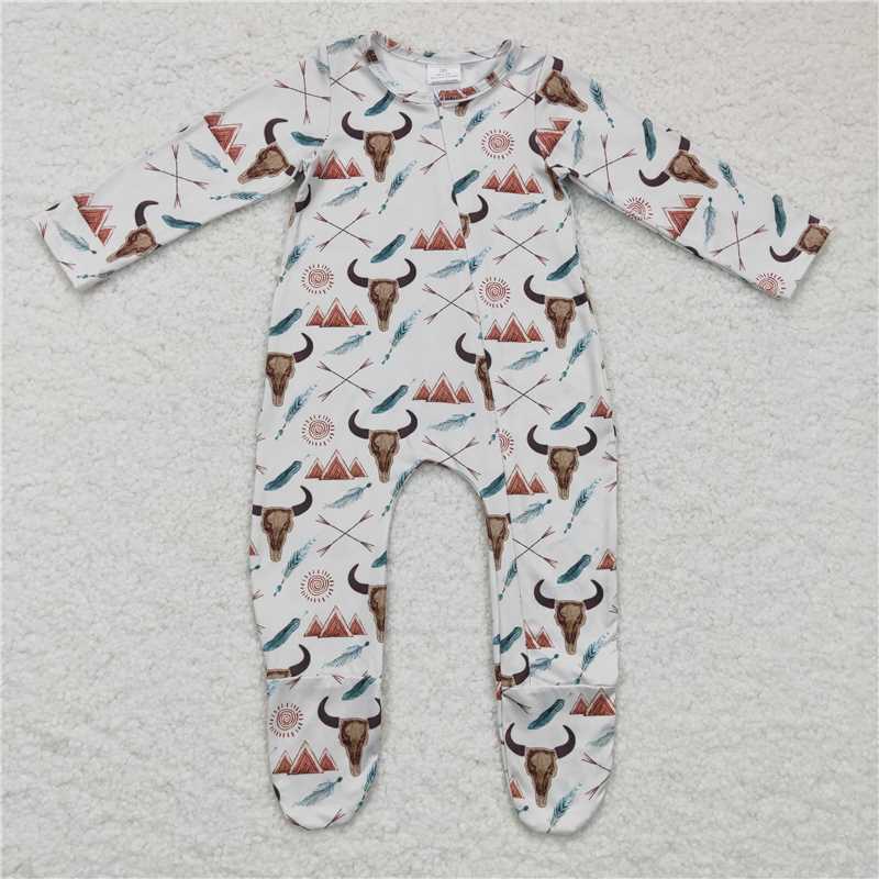 RTS NO MOQ Baby kids geometric diamond-bull head pattern long stockings romper