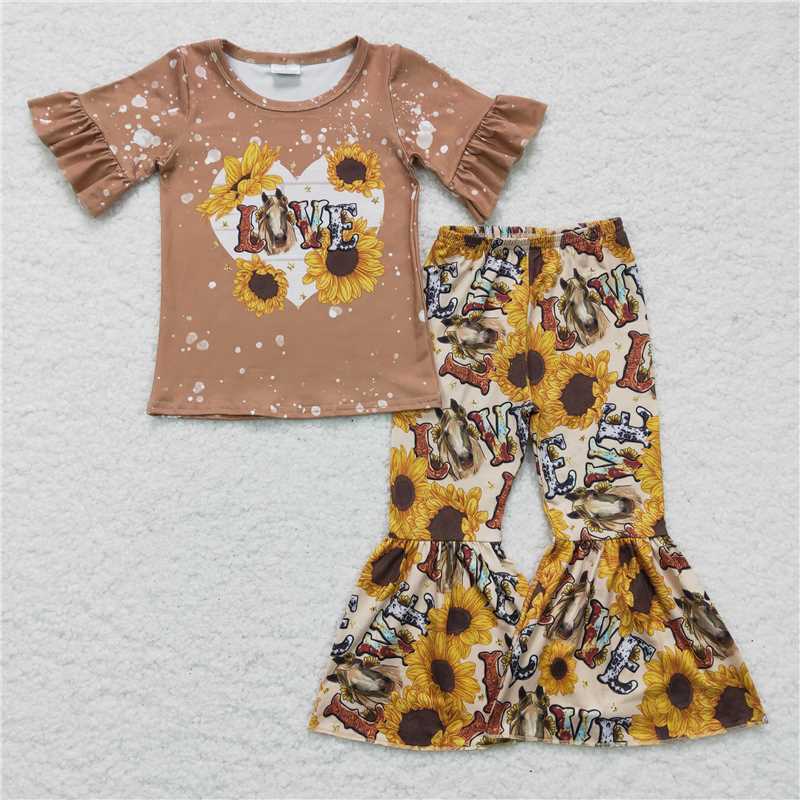 RTS NO MOQ Baby girl clothes Short Sleeve Pants Suit