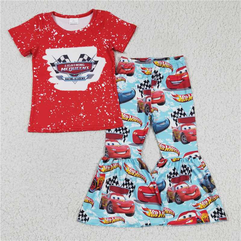 RTS NO MOQ Cartoon Trucks Short Sleeve Pants Set & Long Sleeve Pants Set