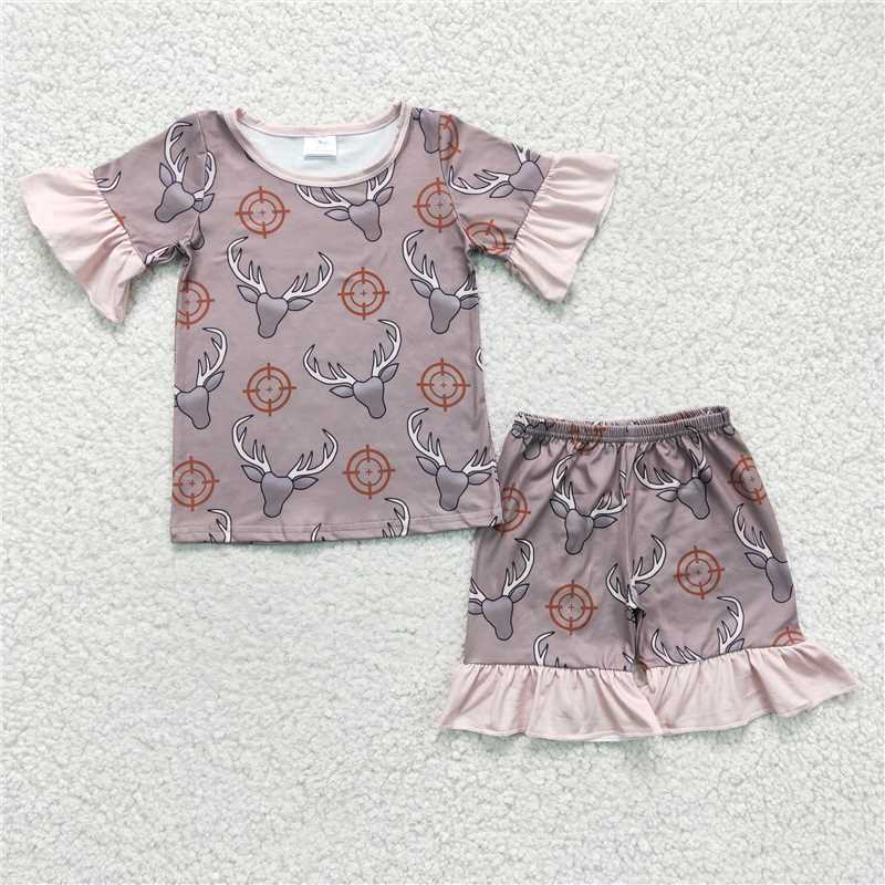 rts no moq GSSO0138 Girls' Bullhead Dark Brown Short Sleeve Shorts Set 7 C11-15