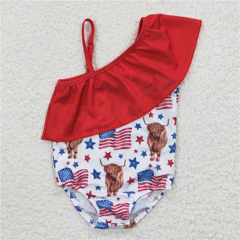 S0101  National Day Flag Alpine Cow One-Piece Swimsuit