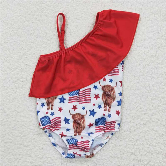 S0101  National Day Flag Alpine Cow One-Piece Swimsuit