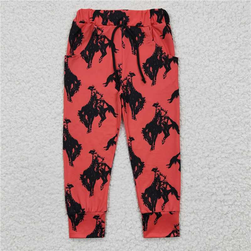 RTS NO MOQ Baby Boys Hand-painted Bull Head-Horse Pattern Drawstring Trousers