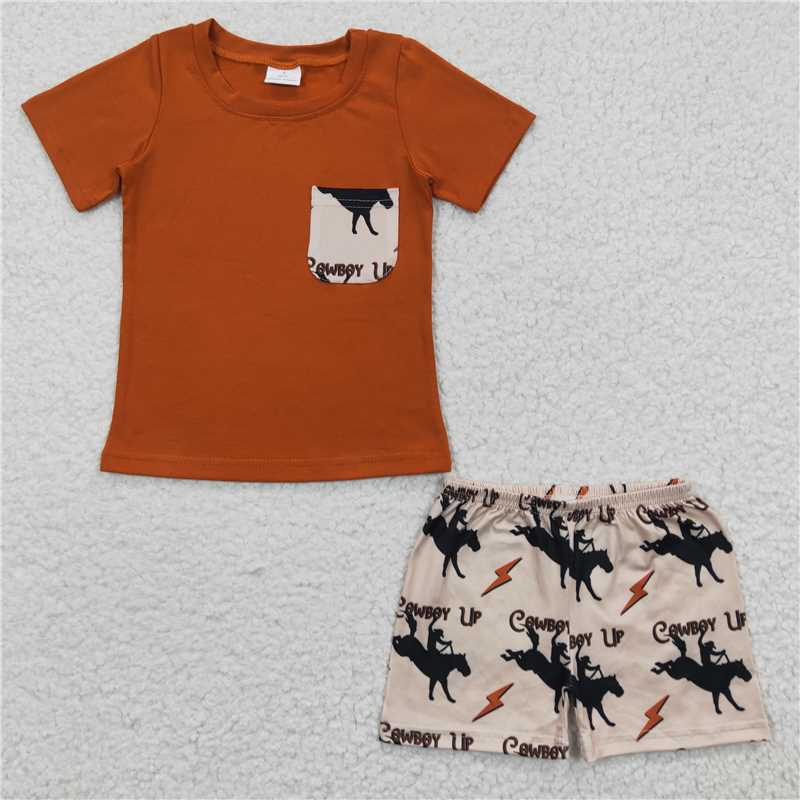 RTS NO MOQ Baby boy clothes riding horse Short Sleeve shorts Suit