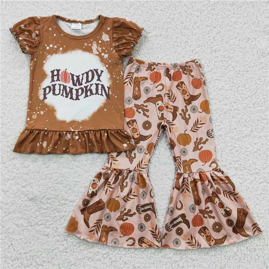 GSPO0611 Girls PUMPKIN Pumpkin Boots Short Sleeve Trouser Set