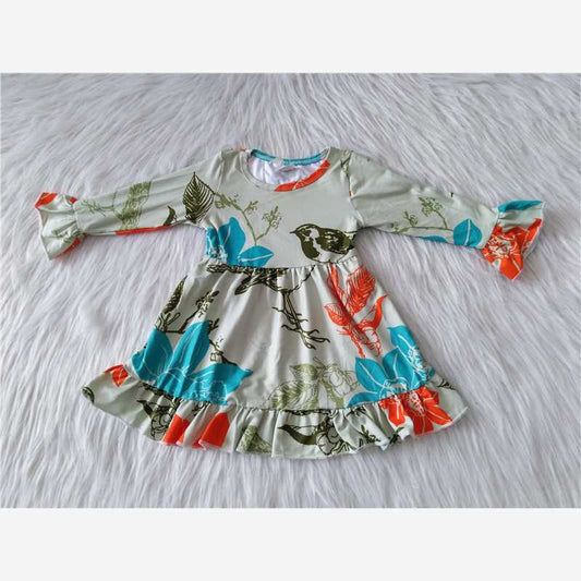 RTS NO MOQ SALES  G1-3-6. Bird light green long-sleeved skirt