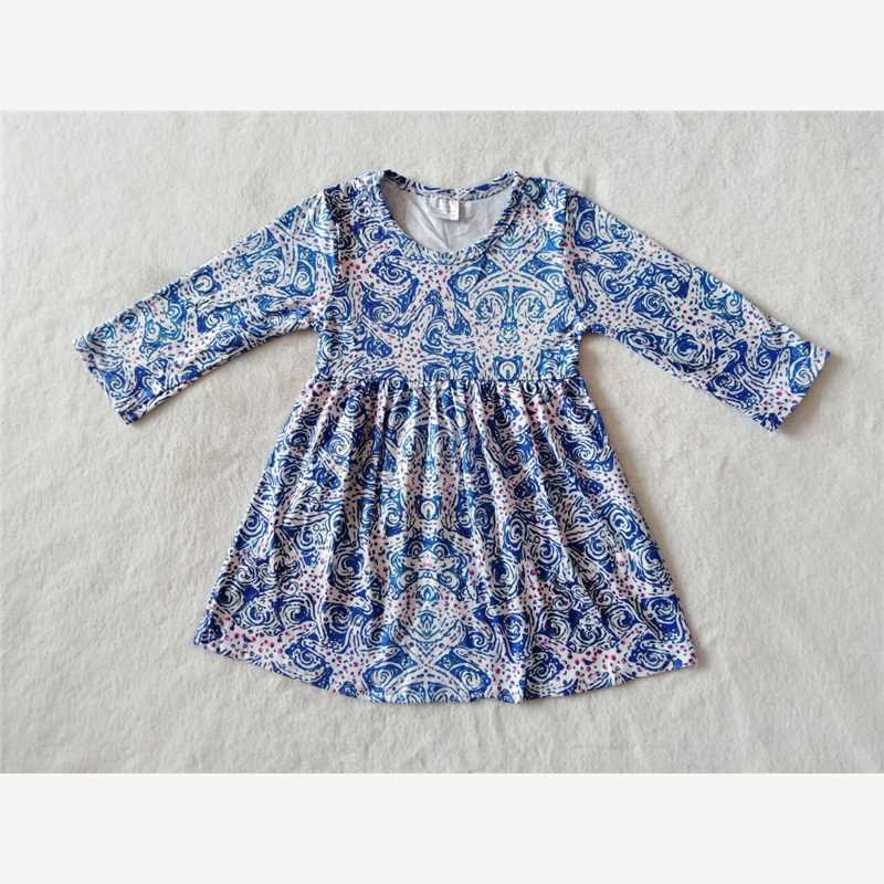 RTS NO MOQ SALES  G2-16-2'; Blue floral long-sleeved dress