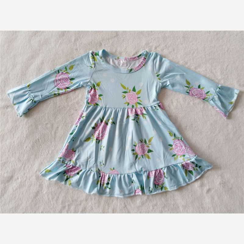 RTS NO MOQ SALES  G2-16-6 Purple flower light blue long-sleeved dress