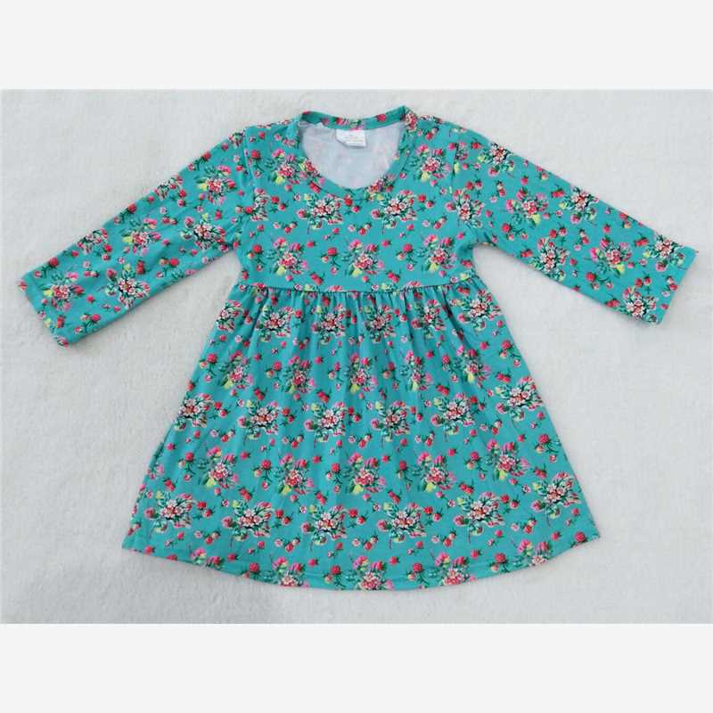 RTS NO MOQ SALES  G2-20-7*/ Red flower light blue long-sleeved dress