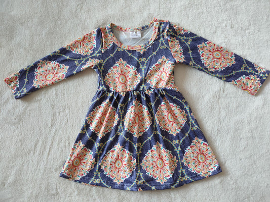 RTS NO MOQ SALES  G2-16-3'.' Colorful floral pattern, gray and white long-sleeved dress