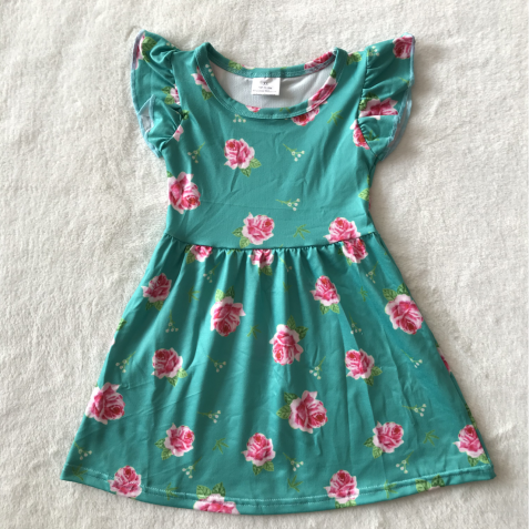 RTS SALES NO MOQ G2-11-3** Flower green flying sleeve dress