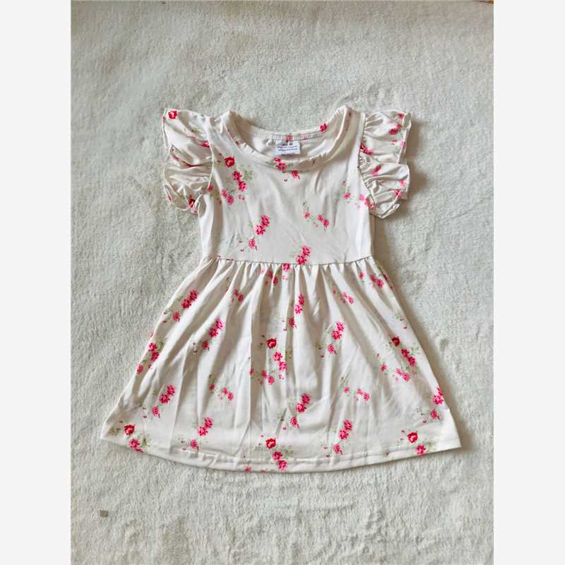 RTS SALES NO MOQ G4-11-5 White dress with small rose-red flowers and small flying sleeves