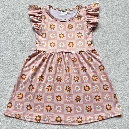 Yellow and white floral pink flying sleeve dress 黄白色花朵粉色飞袖裙