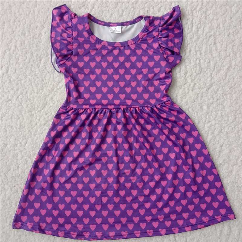 RTS SALES NO MOQ G2-15-4/* Clay red heart purple flying sleeves dress