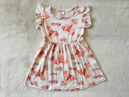 RTS SALES NO MOQ G3-11-2/ Flower pink canopy white flying sleeves dress