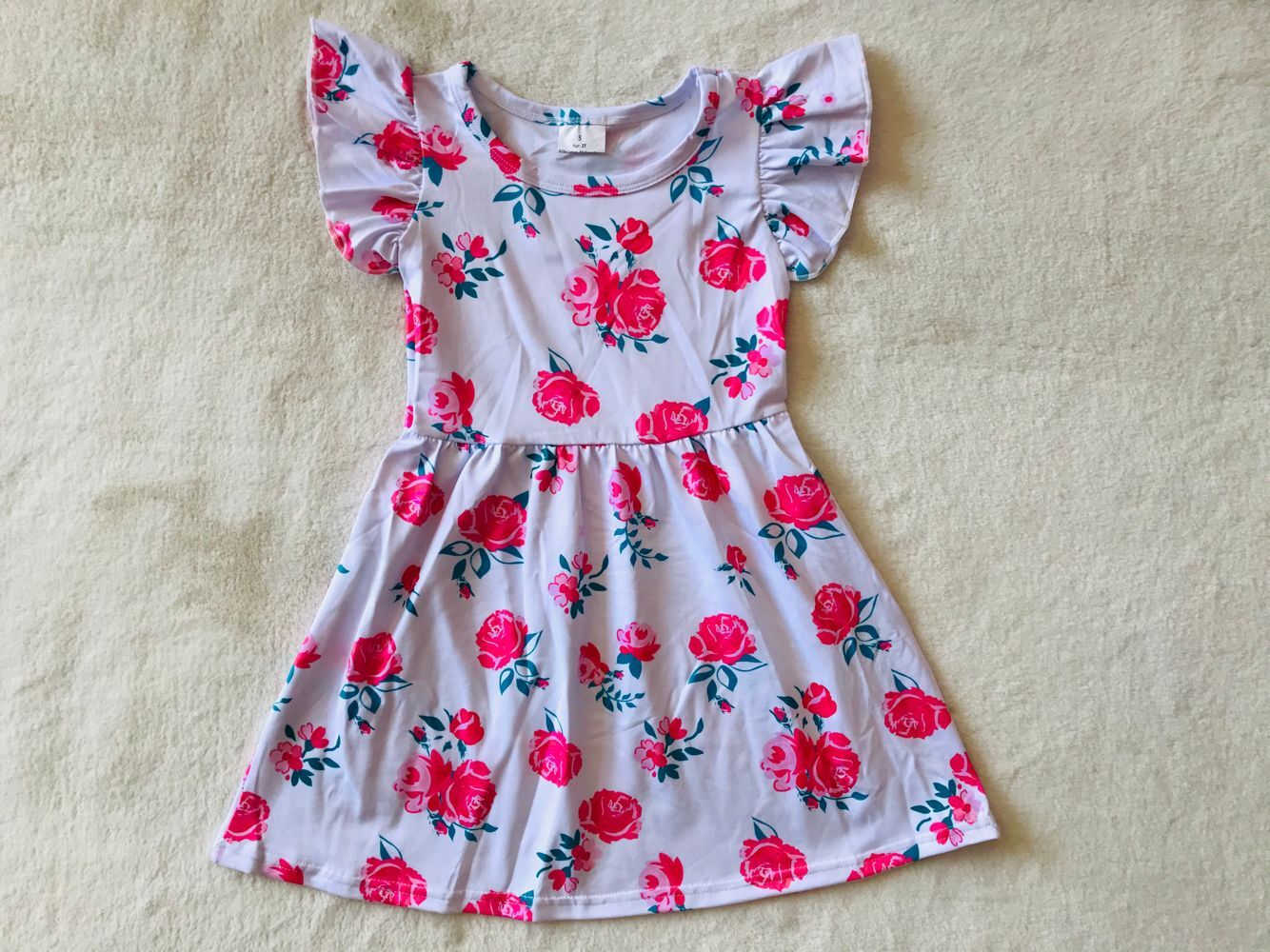 RTS SALES NO MOQ G3-11-2* Ink red flower blue leaf white flying sleeves dress