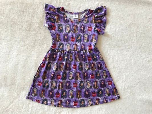 RTS SALES NO MOQ G3-11-3/ Purple cartoon character flying sleeves dress