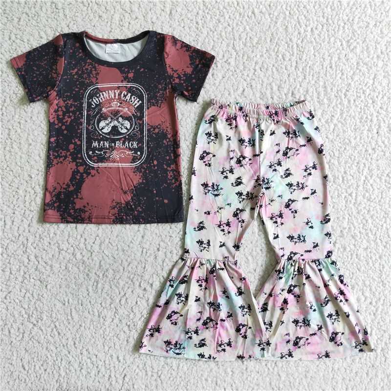 RTS NO MOQ D9-13 A8-17 A1-1 Rock instrument style short-sleeved flared pants suit