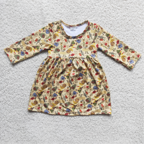 RTS SALES NO MOQ G2-24-5;'; Red flower girl lion ginger three-quarter sleeve dress