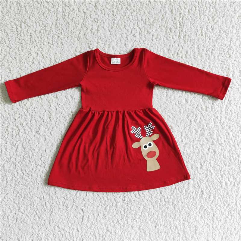 RTS NO MOQ6 A30-26-1 Red deer long-sleeved dress