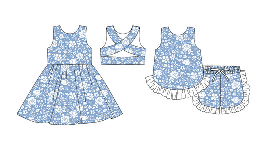 25.11.25 custom each style moq 5 eta 6-8week Sibling Sister floral baby short sleeve shorts sets and dress match design