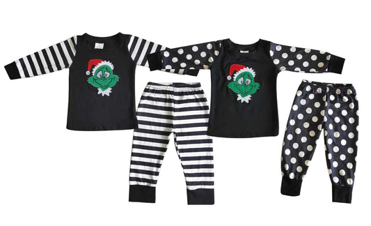 Baby Girls boys Christmas style cartoon character print black Family siblings set