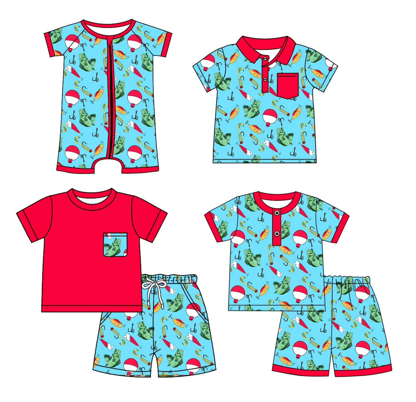12.28 custom each style moq 5eta 4-6week Sibling Sister FISHING baby girl sets 1 and sets 2 and boy rompers and top match family design