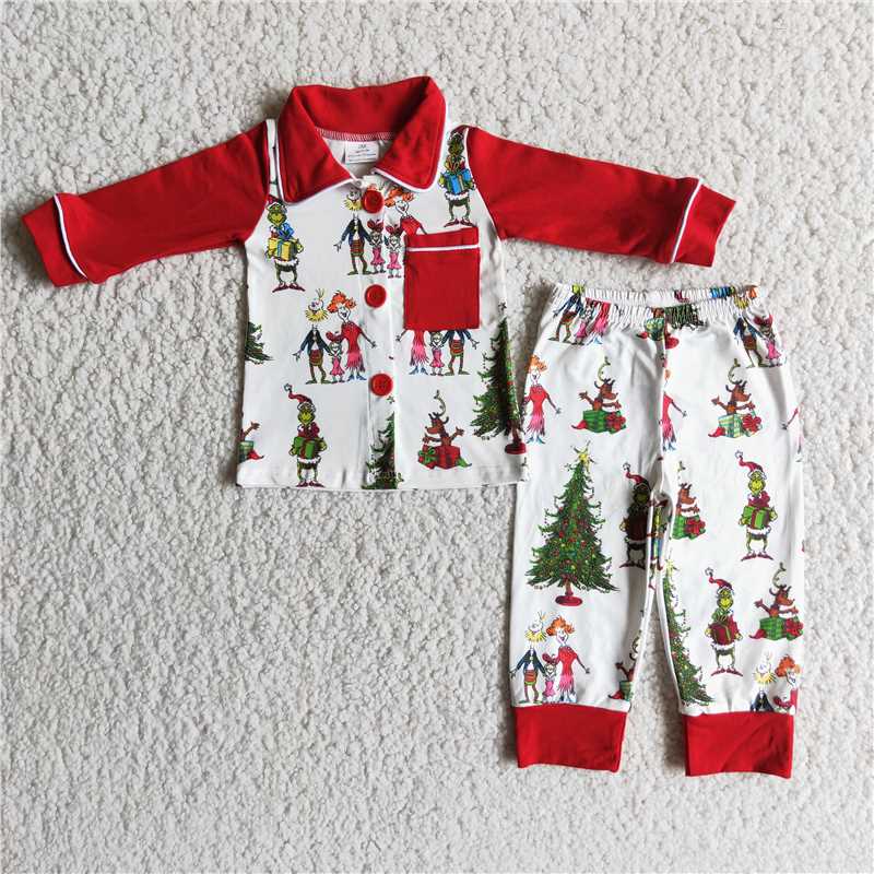 Baby Girls boys Christmas style printed red top and trousers Family siblings set