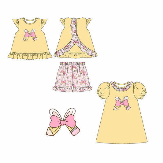 2.12 custom each style moq 5eta 4-6week Sibling Sister BOW baby girl short sleeve shorts sets and dresses match design