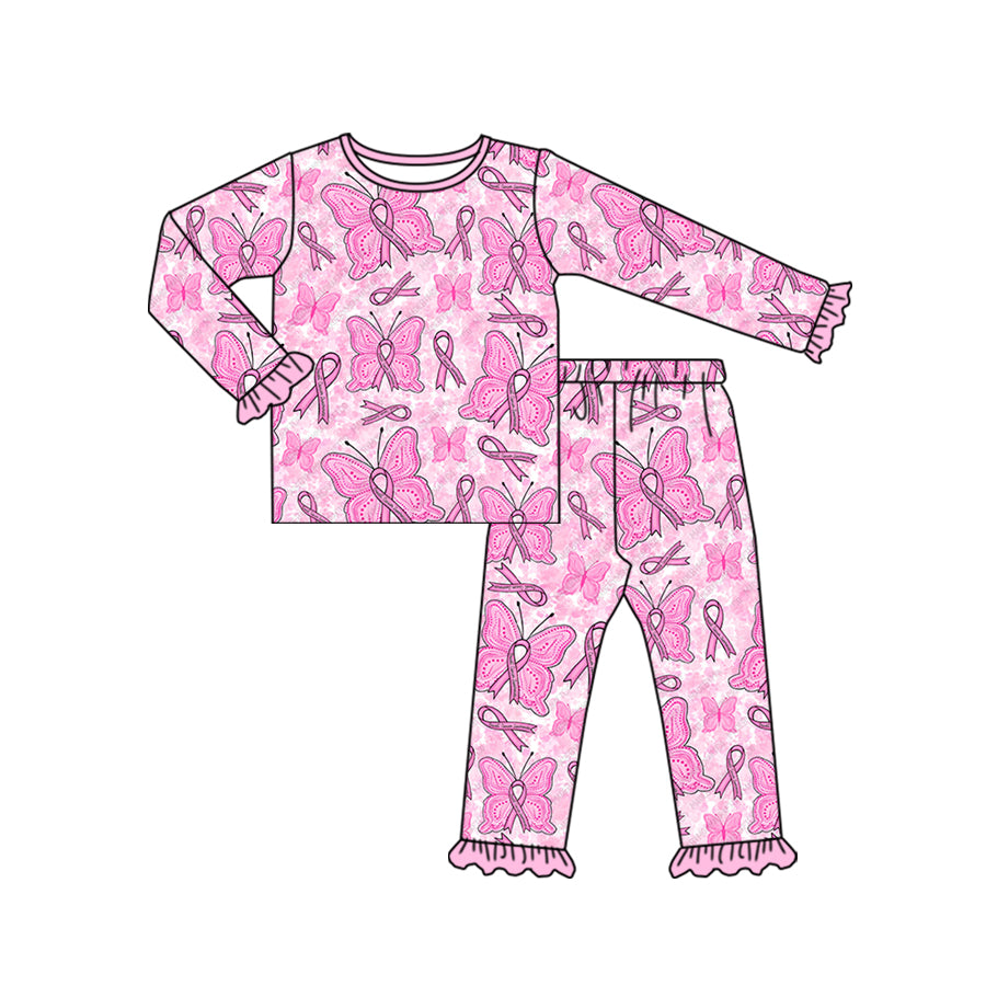 5.3custom each style moq 5eta 4-5week pink butterfly prints pink girls long sleeves long pants and baby romper