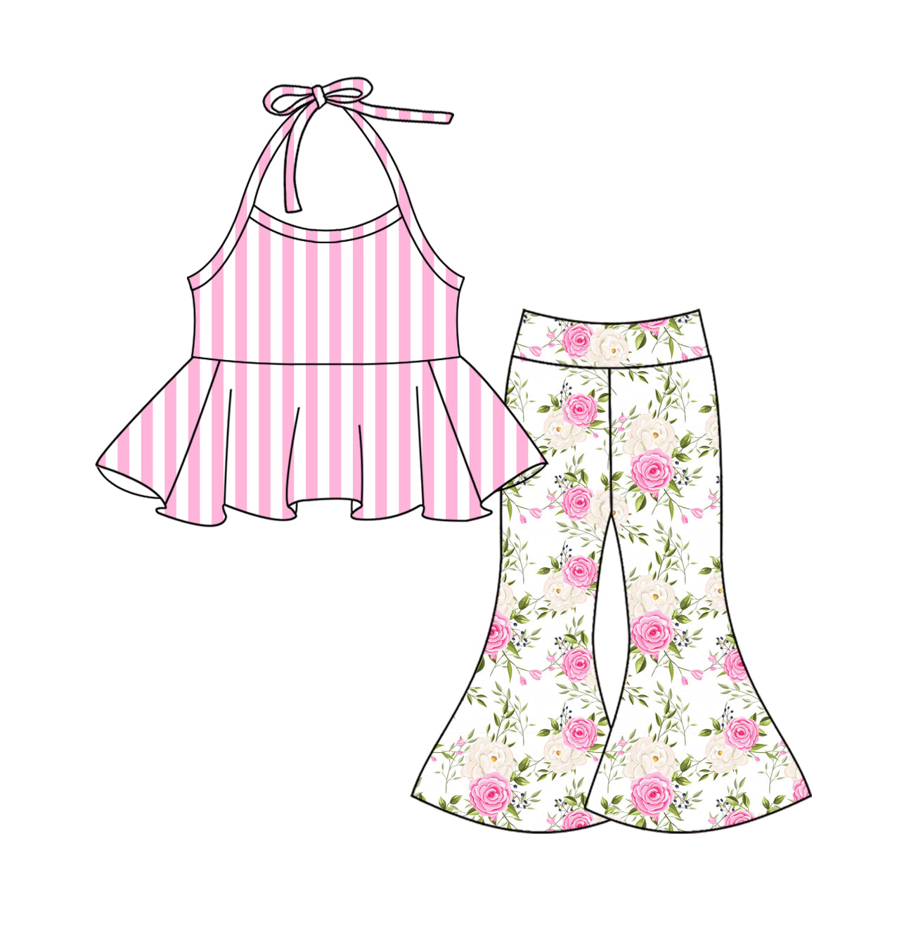 12.31 custom each style moq 5eta 4-6week Sibling Sister floral baby girls short sleeve pants sets 1 and sets 2 match design