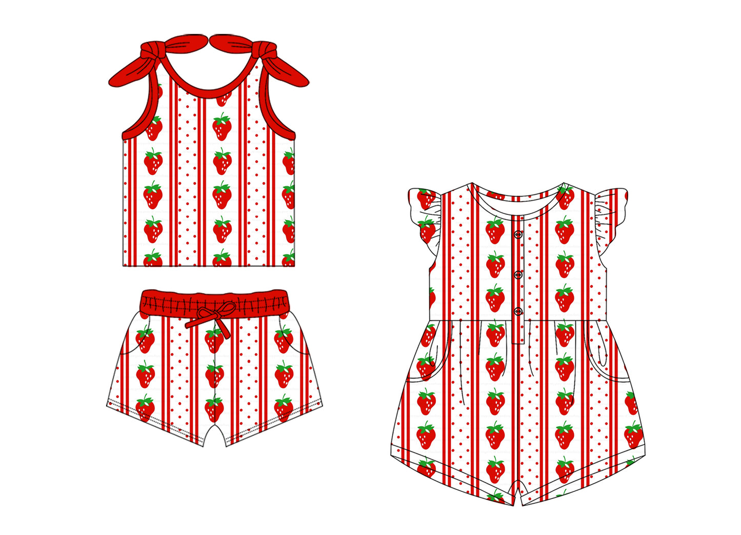 1.18 custom each style moq 5eta 4-6week Sibling Sister strawberry baby girls short sleeve shorts sets and jumpsuit match design