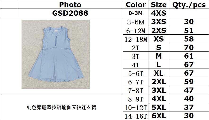 RTS NO MOQ GSD2088 Pure color haze blue zipper yoga sleeveless dress