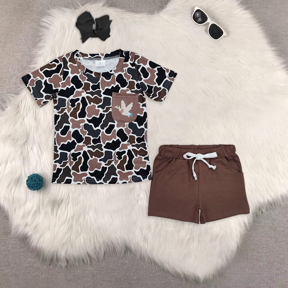 RTS NO MOQ boy clothes camouflage short-sleeved shorts suit & short-sleeved sets
