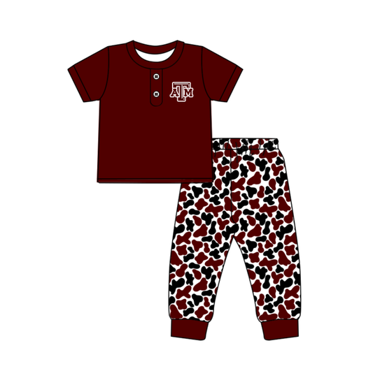Custom moq 5 mix size milk silk summer teams baby boys clothes camouflage dakr red short sleeve pants sets-25.11.25