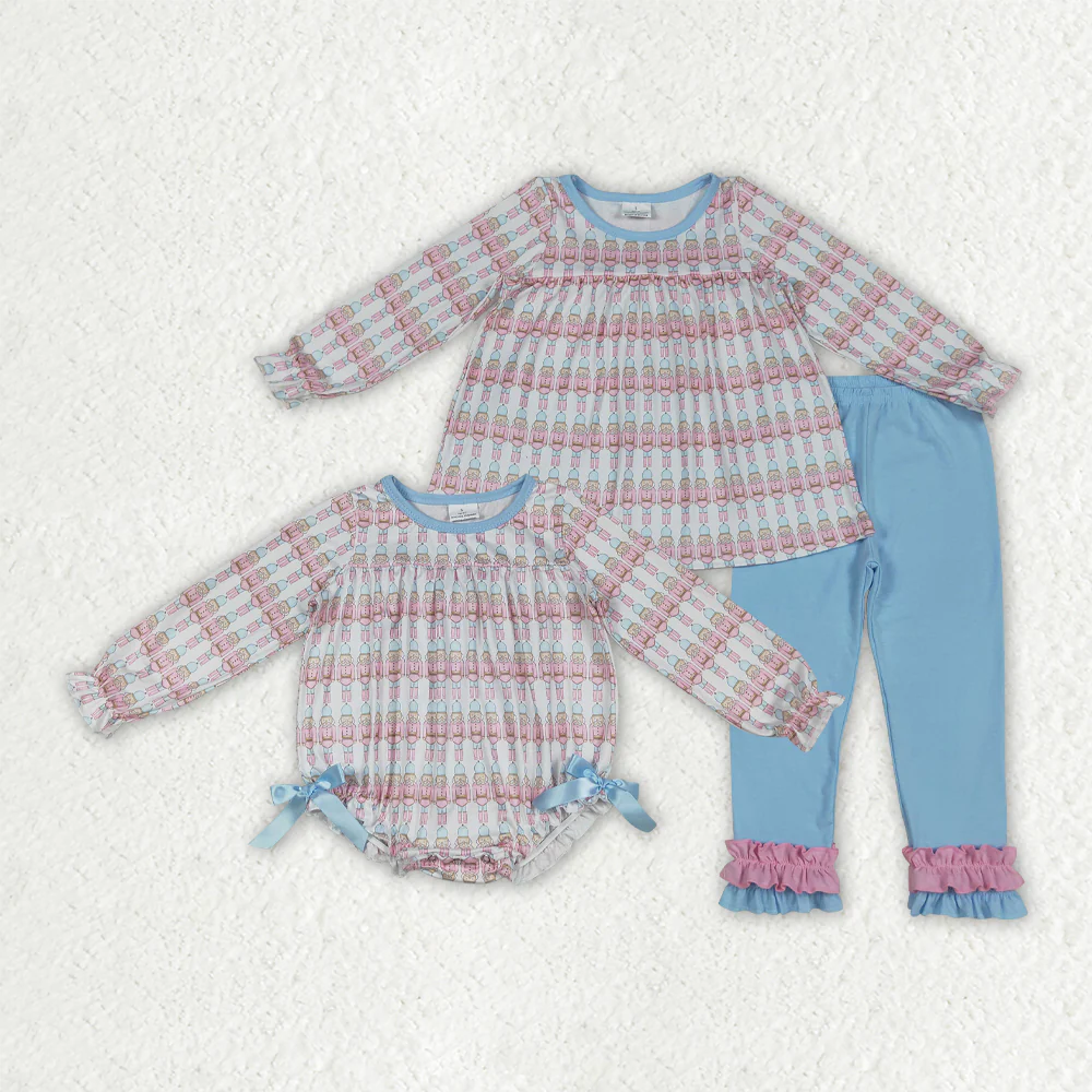 RTS NO MOQ Sibling Baby girl clothes Christmas cartoon long-sleeved trousers suit & romper