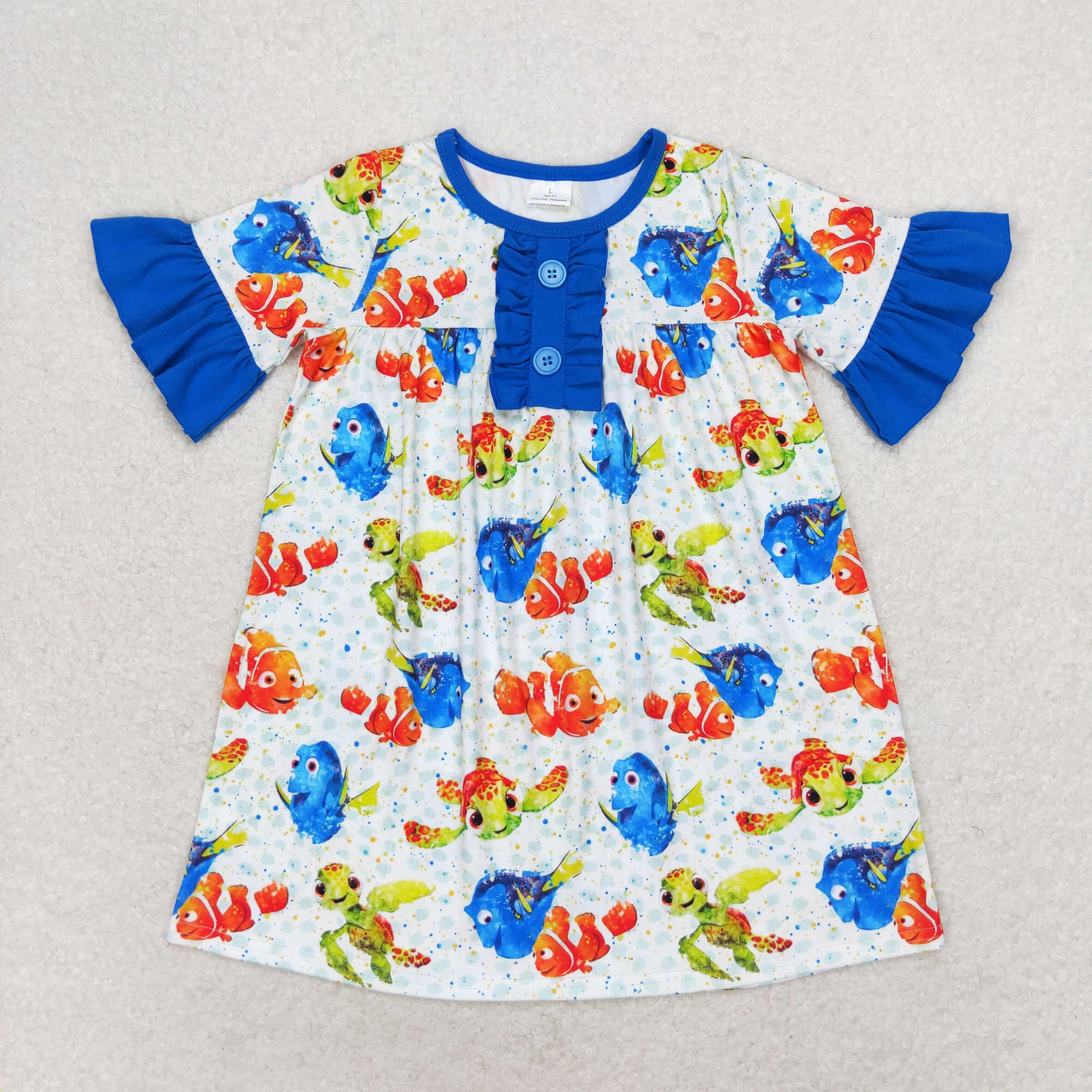 RTS no moq GSD1312 Cartoon Finding Nemo turtle fish blue lace short-sl ...