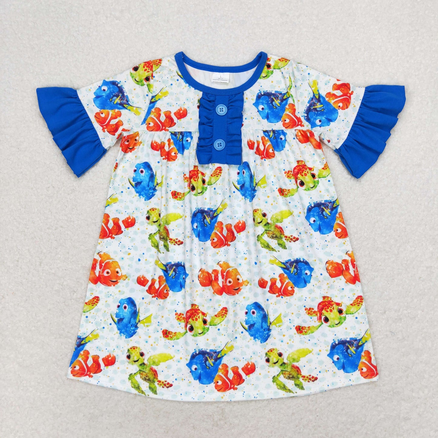 RTS no moq GSD1312 Cartoon Finding Nemo turtle fish blue lace short-sleeved dress