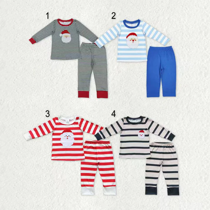 RTS NO MOQ Sibling Baby boy clothes Embroidery Christmas santa long-sleeved trousers suits