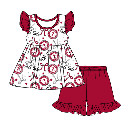 custom moq 3 eta 6-7weeks baby girls clothes team bow short Sleeves Shorts Set