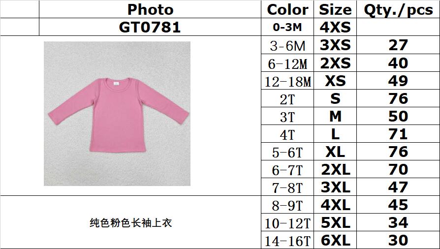 RTS NO MOQ ETA 5/7days arrived GT0781 Pure pink long-sleeved top