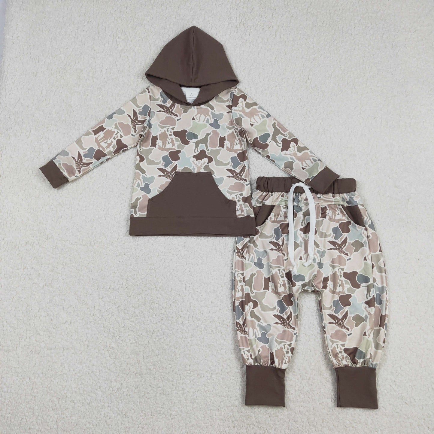 RTS NO MOQ（In Stock) Duck, Reindeer, Hunting Camouflage Pocket Hooded Long-Sleeved Pants Set