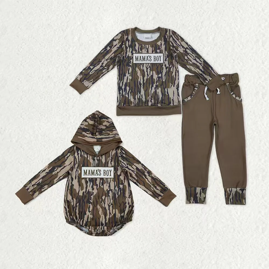 RTS NO MOQ Sibling Baby boy clothes embroidery mama long-sleeved trousers suit & rompers