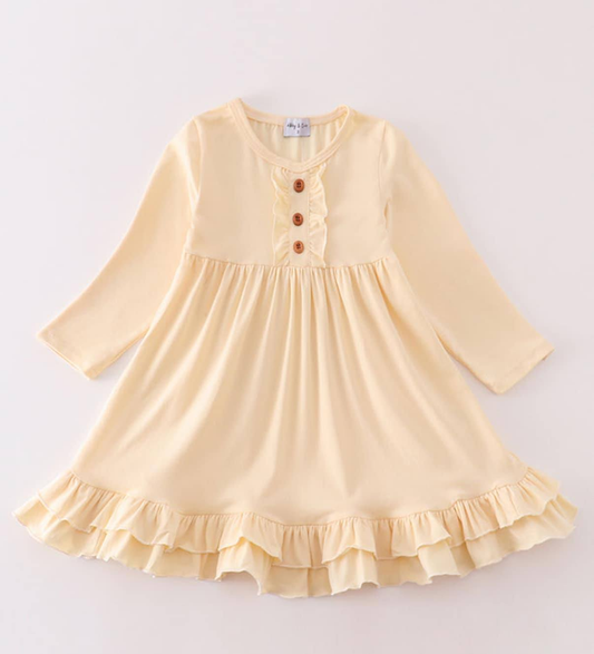 custom moq 3 eta 4-5 weeks baby girls clothes toddler girls cotton beige long sleeve dress