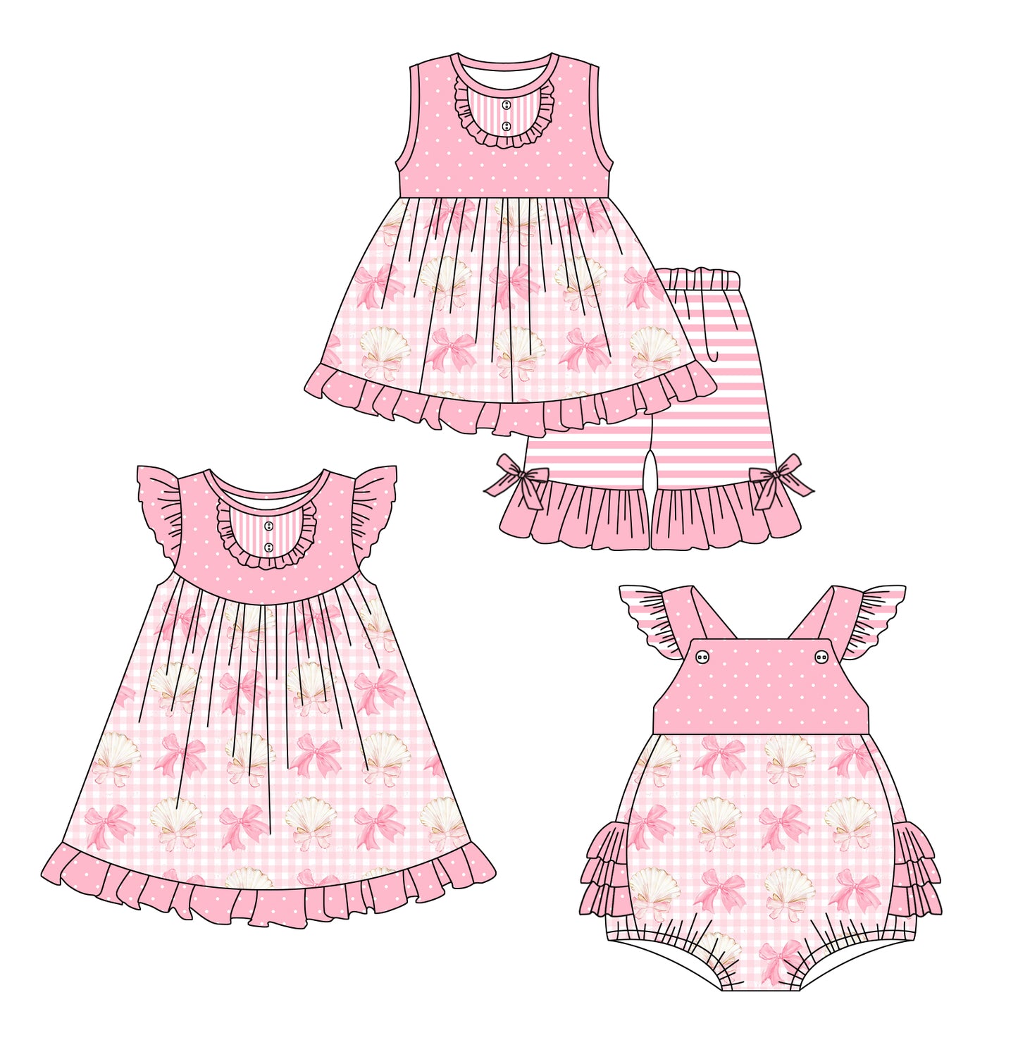 1.2 custom each style moq 5eta 4-6week Sibling Sistes bow baby girl short sleeve shorts sets and dress and rompers match family design