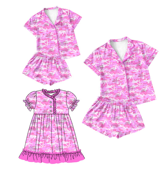 1.11 custom each style moq 5eta 4-6week Sibling Sister bow baby girls short sleeve shorts sets and adult sets and dress match design