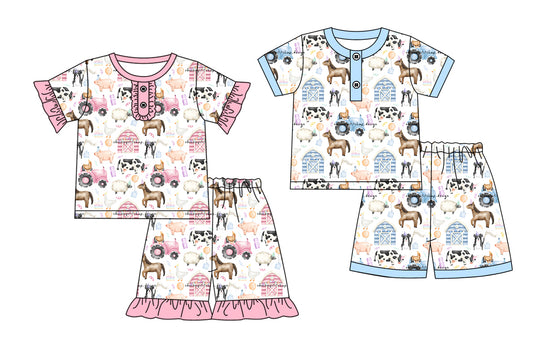 1.3 custom each style moq 5eta 4-6week Sibling Sister animal baby girls short sleeve short sets 1 and sets 2 match design