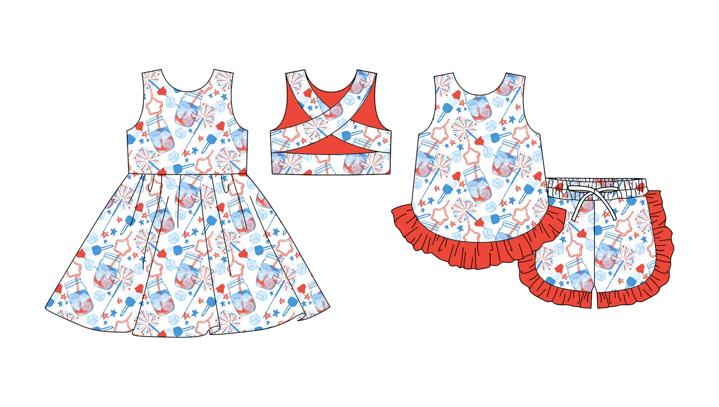 25.11.25 custom each style moq 5 eta 6-8week Sibling Sister ice cream baby short sleeve shorts sets and dress match design