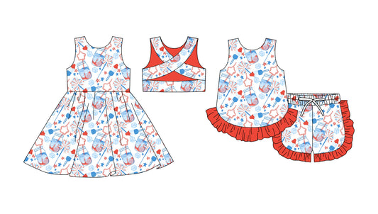 25.11.25 custom each style moq 5 eta 6-8week Sibling Sister ice cream baby short sleeve shorts sets and dress match design